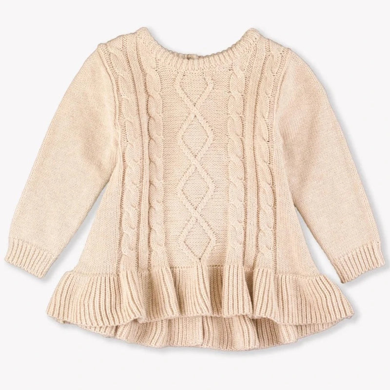 Oatmeal Ruffle Hem Cable Knit Sweater