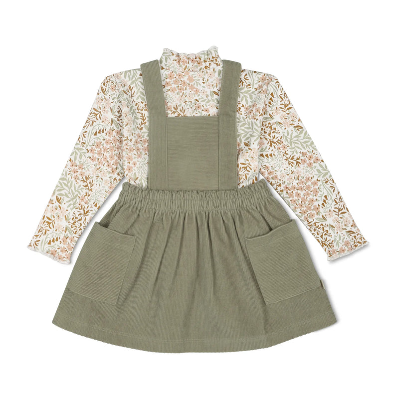 Olive Organic Corduroy Pinafore Dress Set