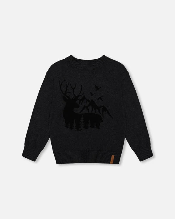 Sweater With Deer Flocking Dark Gray