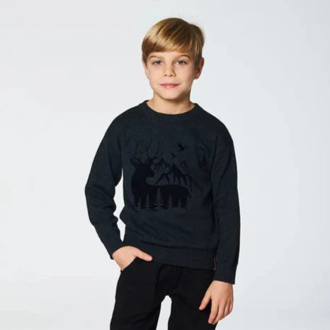 Sweater With Deer Flocking Dark Gray