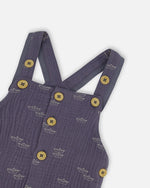 Printed Organic Cotton Onesie & Muslin Shortall Set Navy Blue Paper Boats