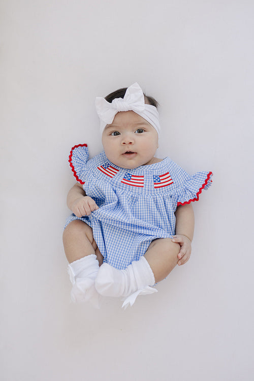 Flag Gingham Smocked Bubble Romper *Online Exclusive*