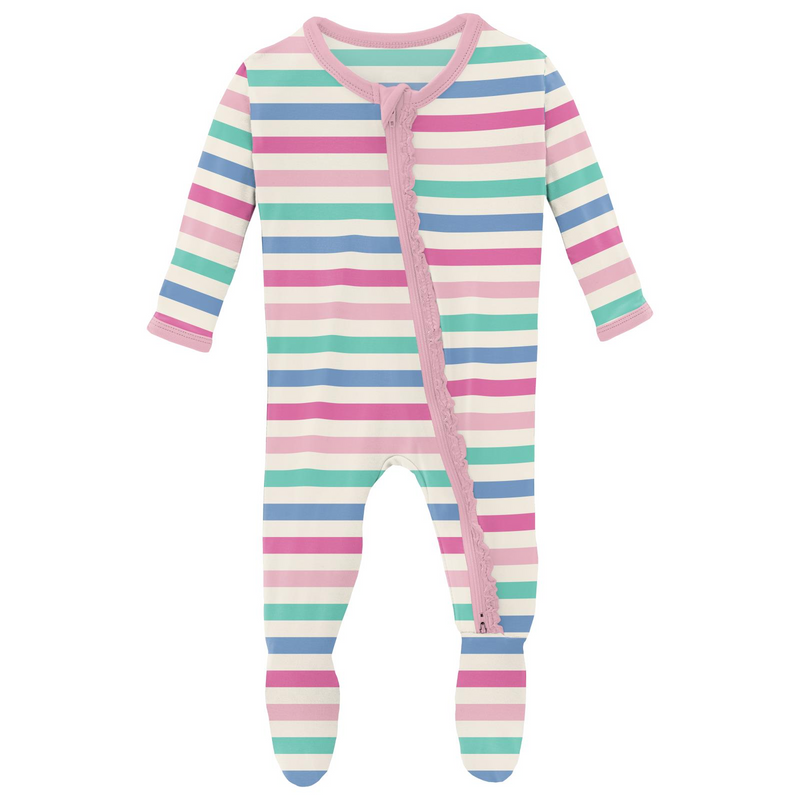 Skip to My Lou Stripe Muffin Ruffle Zipper Footie