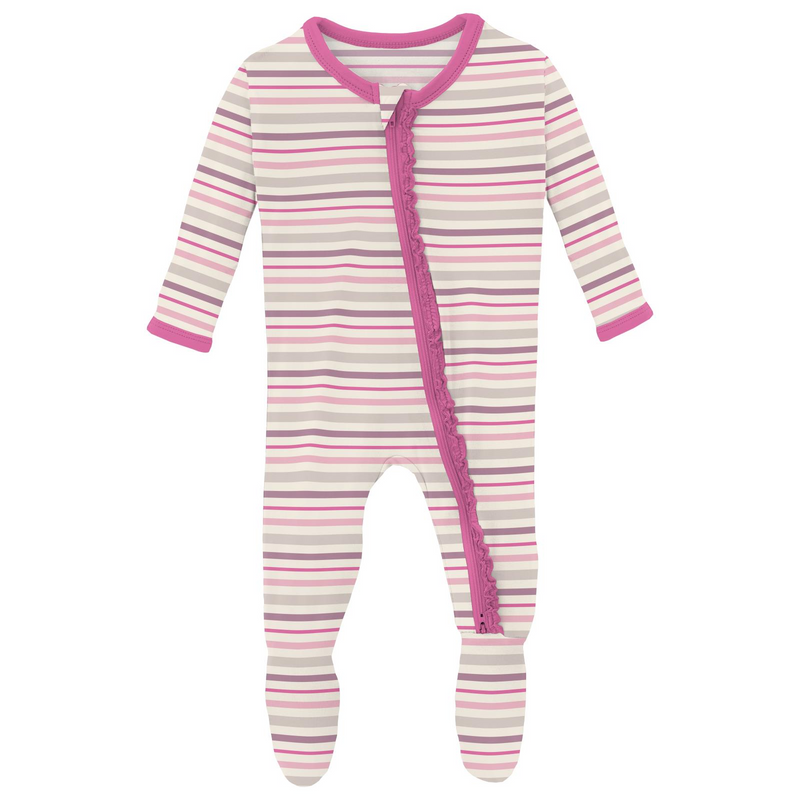 Whimsical Stripe Muffin Ruffle 2 Way Zipper Footie