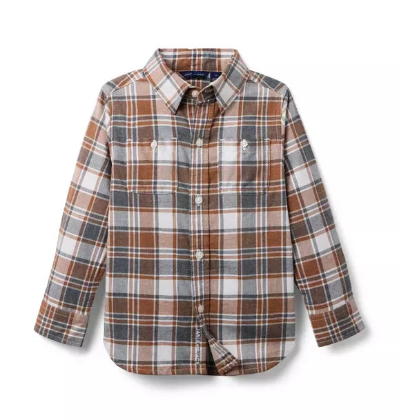 Brown Plaid Brushed Twill Shirt